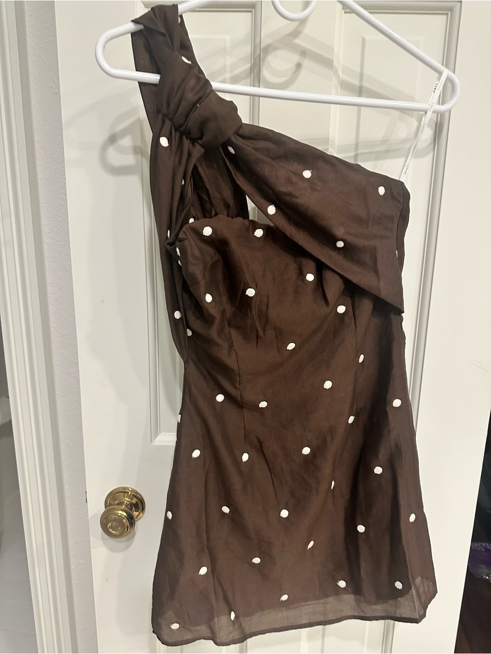 Sabo One-Shoulder Brown Polka Dot Dress NWT